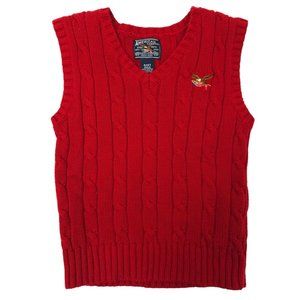 American Living Cable Knit Sweater Vest Boys 4/4T V Neck Pullover Red Eagle Flag